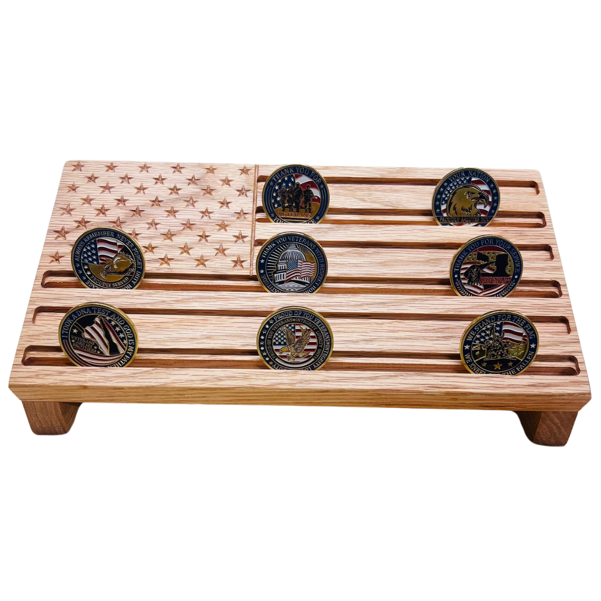 Honor Their Service: American Flag Challenge Coin Display!