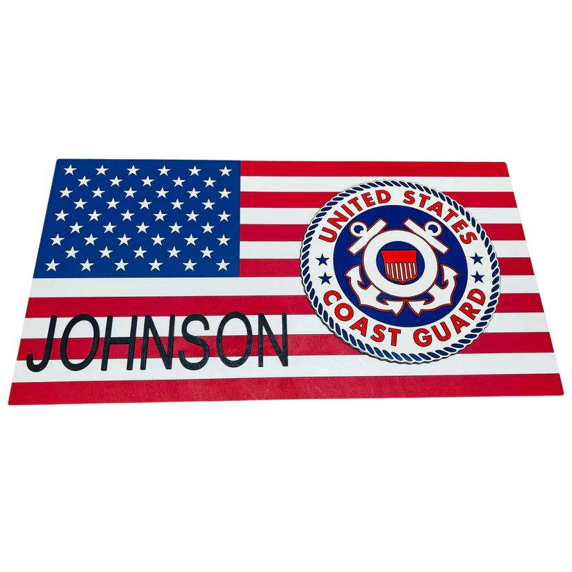 Custom Name US Coast Guard Wooden Wall Art American Flag