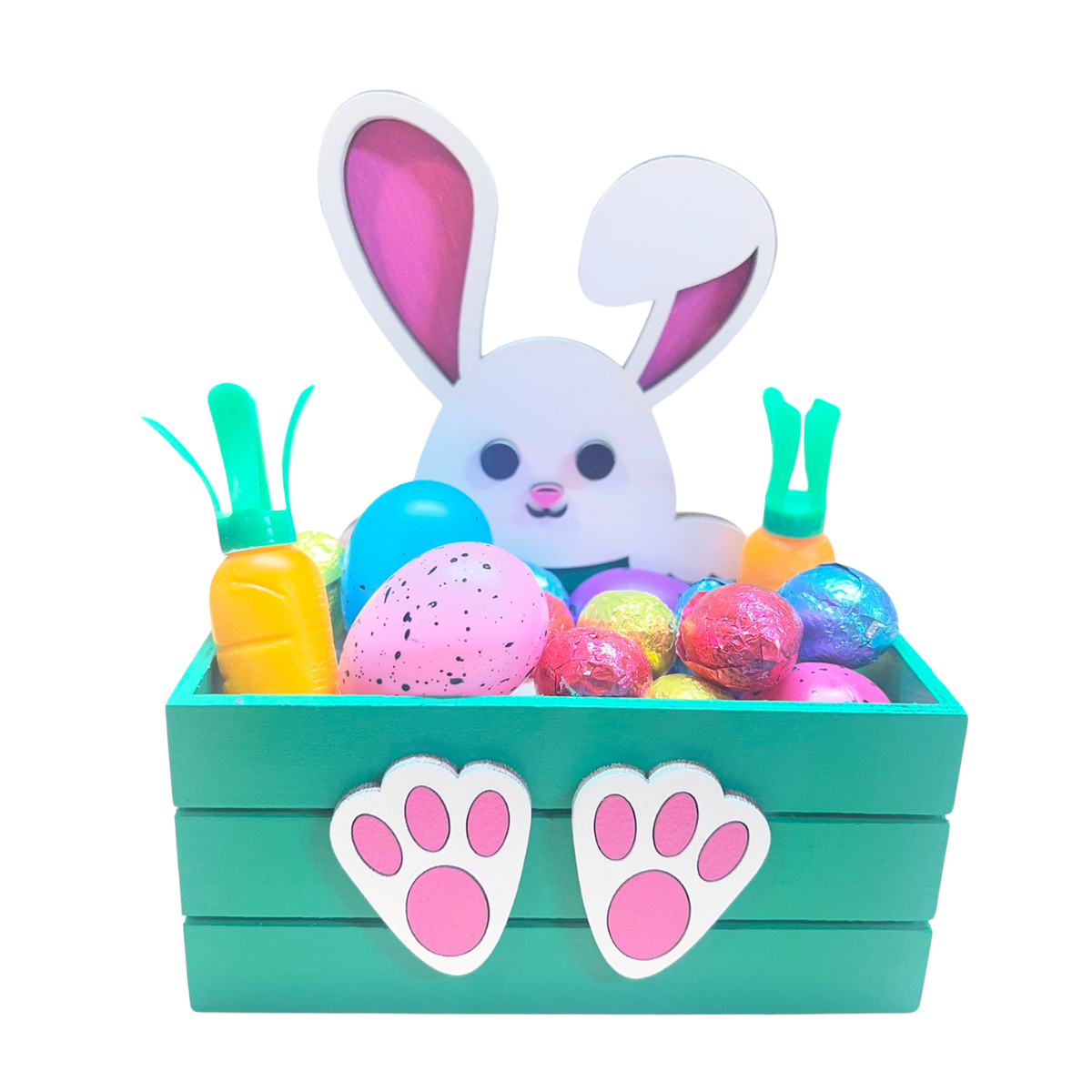 The "Peeking Bunny" Spring Crate – Handcrafted Teal Wooden Easter Decor